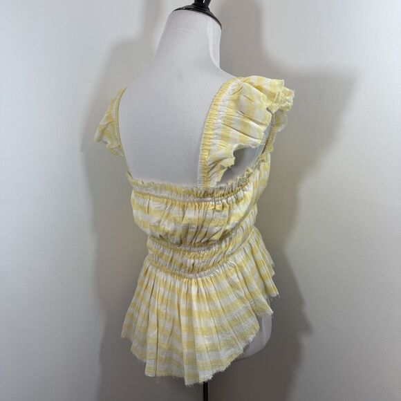 By Together Top S 100% Cotton Self Peplum Raw Hi-Lo Hem Flutter Slve Square Neck - Picture 3 of 8